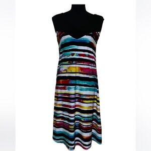 Avenue Stripe V-Neck Flowy Peek-A-Boo Lace Sleeveless Dress Size 14/16 Casual